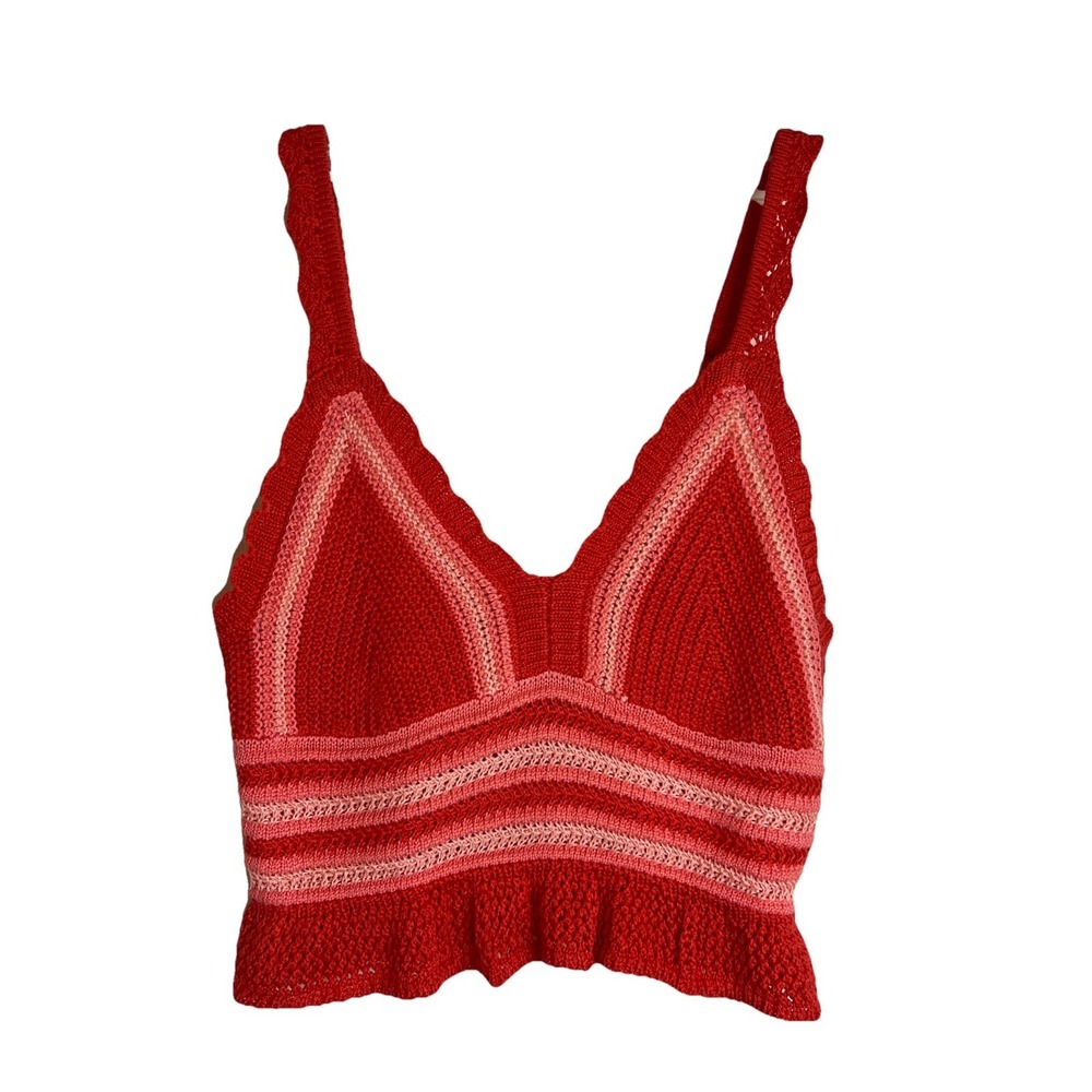 Madden‎ NYC Red and Pink Crochet Peplum Crop Top Size Small Boho Hippie